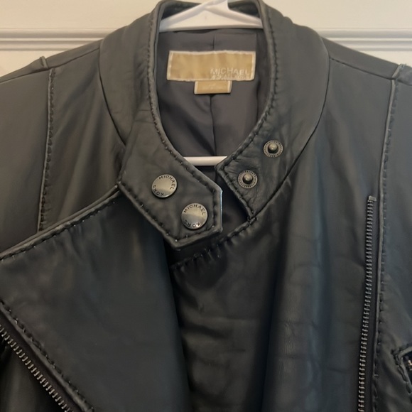 Michael kors grey leather moto jacket dark grey size large - Picture 2 of 10